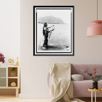 Native woman, standing at edge of water, holding lei, Antique Print