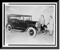 Man and woman in period costumes looking at a 1924 Chrysler, Historic Print