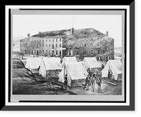Soldiers, other people, and tents of Confederates outside of Libby Prison, Richmond, Virginia, Historic Reproduction