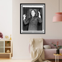 Historic Framed Print, [Huey P. Long, half-length portrait, standing, facing left, gesturing with both arms, as he speaks],  17-7/8" x 21-7/8"