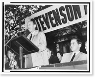 Adlai E. Stevenson, half-length portrait, facing left, standing at podium, speaking to crowd, at Yale University, New Haven, Conn, Antique Wall Art