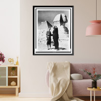 Alfred Hitchcock and his wife standing in front of the Sphinx and the Great Pyramid in Egypt, Antique Wall Art