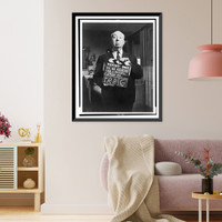 Alfred Hitchcock, three-quarter length portrait, standing on movie set, holding clapper boards for Psycho"", Antique Wall Art