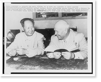 Mao Tse-tung, half-length portrait, seated, facing Nikita Khrushchev, during the Russian leader's 1958 visit to Peking, Vintage Poster