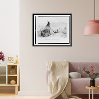 Historic Framed Print, Utah Indians in Utah Valley.after an etching by John Hafen.,  17-7/8" x 21-7/8"