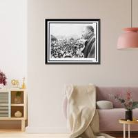 Historic Framed Print, The Rev. Dr. Martin Luther King addresses gathering of followers after their aborted march yesterday in Selma, Ala.,  17-7/8" x 21-7/8"
