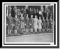 American Women's Voluntary Services members posed on steps, wearing various AWVS uniforms.World Telegram photo by Bill Schiff, Vintage Wall Art