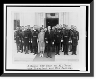 President and Mrs. Coolidge with military aides, just after they assisted in a New Year reception, posed outside the White House Classic, Historic Reproduction