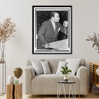 Benjamin J. Davis, half-length portrait, facing right, standing at microphone, speaking at Negro Freedom Rally, Madison Square Garden, New York City Classic, Antique Wall Art