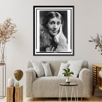 Historic Framed Print, [Virginia Woolf, head-and-shoulders portrait, facing slightly right, left hand under chin],  17-7/8" x 21-7/8"