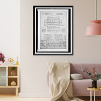 Historic Framed Print, [Organization's building (International Bureau of American Republics"),  17th Street and B Street (now Constitution Avenue),  N.W.,  Washington,  D.C. Transverse section thru assembly hall]",  17-7/8" x 21-7/8"