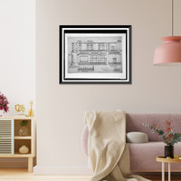 Historic Framed Print, [Organization's building (International Bureau of American Republics"),  17th Street and B Street (now Constitution Avenue),  N.W.,  Washington,  D.C. Elevations of library and part of lobby]",  17-7/8" x 21-7/8"