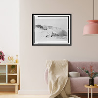 Partly frozen falls, Niagara Falls, New York, with two photographers in front of frozen mass, Antique Wall Art