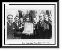 The Italian Republican League of N.Y. presents President Coolidge with an original parchment of Lincoln's Gettysburg address, Vintage Poster