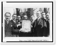 The Italian Republican League of N.Y. presents President Coolidge with an original parchment of Lincoln's Gettysburg address, Vintage Poster