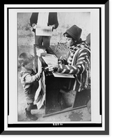 Peace Corps social worker supervising school lunch program, with young student, Calaca, Peru Classic, Antique Wall Art