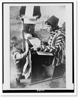 Peace Corps social worker supervising school lunch program, with young student, Calaca, Peru Classic, Antique Wall Art