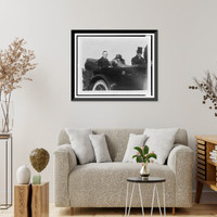 Historic Framed Print, [President and Mrs. Coolidge and unidentified man riding in convertible automobile],  17-7/8" x 21-7/8"