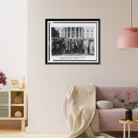 Historic Framed Print, [President Coolidge standing with members of the American Chemical Society on the White House lawn; visible in the background is the White House, scaffolded for repairs],  17-7/8" x 21-7/8"