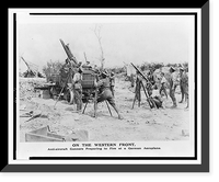 On the western front. Anti-aircraft gunners preparing to fire at a German aeroplane, Antique Poster