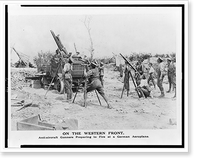On the western front. Anti-aircraft gunners preparing to fire at a German aeroplane, Antique Poster