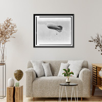 Observation kite balloon in air with basket (gondola) suspended below, U.S. Naval Training Station, Hampton Roads, Virginia, Historic Print