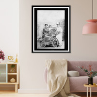 Three African-American women posed with studio prop automobile in photographer's studio, Vintage Poster