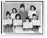 Historic Framed Print, [Miss April Lou, teacher at PS 1, Manhattan, with six Chinese children, recent arrivals from Hong Kong and Formosa,,  17-7/8" x 21-7/8"