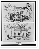Honest voters trying to elect their officers, in front of the house. Ballot box stuffers, electing their men, behind the house Classic, Antique Wall Art