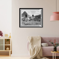 Historic Framed Print, Indian camp at Two Medicine Lake, Glacier National Park,  17-7/8" x 21-7/8"