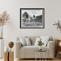 Historic Framed Print, Indian camp at Two Medicine Lake, Glacier National Park,  17-7/8" x 21-7/8"