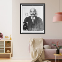 Georges Gurdjieff, head-and-shoulders portrait, facing front, with geometric drawing and photograph of his mother pasted on, Historic Print