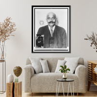 Georges Gurdjieff, head-and-shoulders portrait, facing front, with geometric drawing and photograph of his mother pasted on, Historic Print