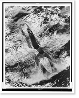 Aerial view of the submarine Nautilus, beginning a dive, Vintage Print