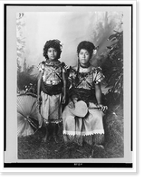 Historic Framed Print, [Portrait of girl and woman, Samoan princesses in native dress, full-length, facing front],  17-7/8" x 21-7/8"