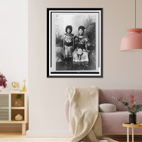 Historic Framed Print, [Portrait of girl and woman, Samoan princesses in native dress, full-length, facing front],  17-7/8" x 21-7/8"