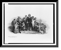 Historic Framed Print, [Bank note illustration showing the landing of the Pilgrims at Plymouth],  17-7/8" x 21-7/8"