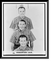 Kingston Trio members Dave Guard, Nick Reynolds, and Bob Shane posed totem style, Historic Reproduction