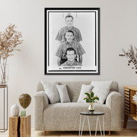 Kingston Trio members Dave Guard, Nick Reynolds, and Bob Shane posed totem style, Historic Reproduction