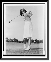 Mildred Babe" Didrickson Zaharias, full-length portrait, facing front, swinging golf club", Vintage Poster