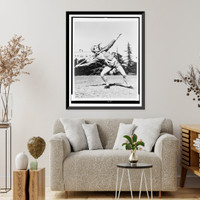 Historic Framed Print, [Mildred Babe" Didrickson Zaharias,  full-length portrait,  standing,  facing right,  winding up for javelin toss in U.S. Olympic team workout at Los Angeles,  in August 1932]",  17-7/8" x 21-7/8"