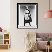Historic Framed Print, [Eva Le Gallienne, full-length portrait, dressed in military costume with cloak, holding sword],  17-7/8" x 21-7/8"