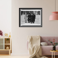 Edward Windsor, the Prince of Wales, full-length portrait, standing, with Wallis Warfield Simpson and five other people, with skiing equipment in snow, Antique Poster