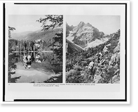 Two images in Czechoslovakia: a man and woman in boat on lake, and people hiking up mountain, Antique Wall Art