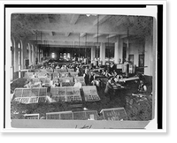 Men posed at their workstations in the composing room in the Pulitzer Bldg. Classic, Antique Print