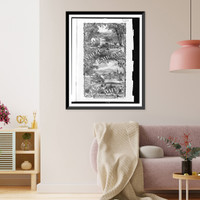 Historic Framed Print, [Pioneer and covered wagon at town on river, with riverboat],  17-7/8" x 21-7/8"