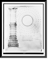 Engineering drawing for a tower (Boston Peace Jubilee Naval Tower; The Tower Of A Thousand Columns"), Boston, Massachusetts. Elevation and plan", Antique Print