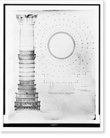 Engineering drawing for a tower (Boston Peace Jubilee Naval Tower; The Tower Of A Thousand Columns"), Boston, Massachusetts. Elevation and plan", Antique Print