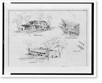 House. Front, rear & living room perspective, Vintage Wall Art