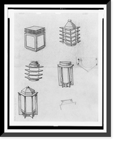 Historic Framed Print, [Ironwork for Washington Builders, Inc., 14th Street and Rittenhouse Street, N.W., Washington, D.C. Lamp perspective renderings],  17-7/8" x 21-7/8"